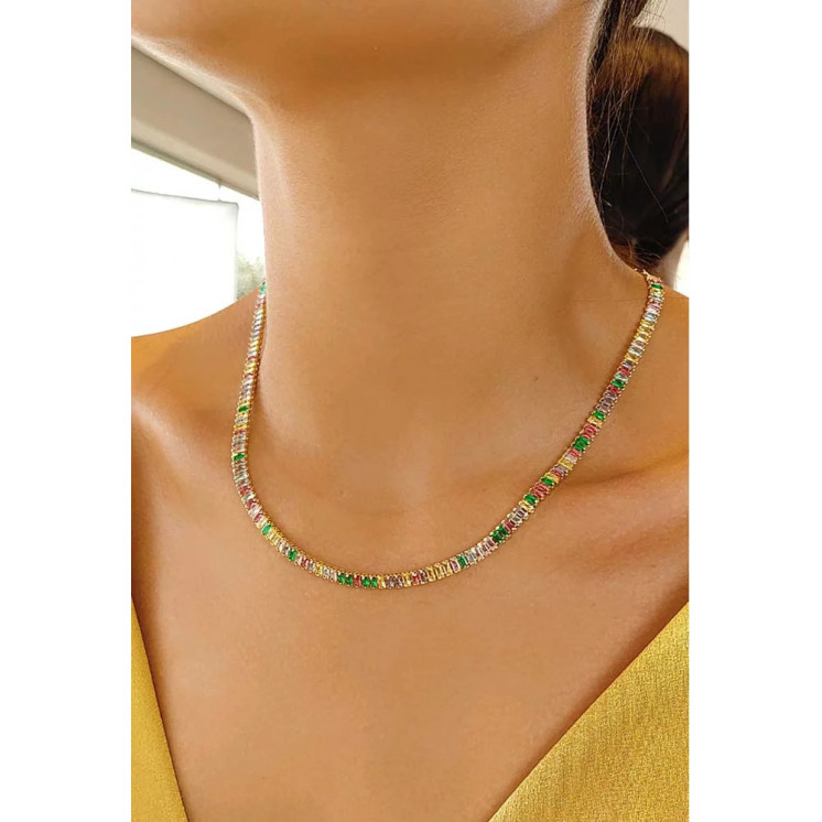 Bruna's Choice Riviera Necklace - 18k gold colorful zirconia, silver