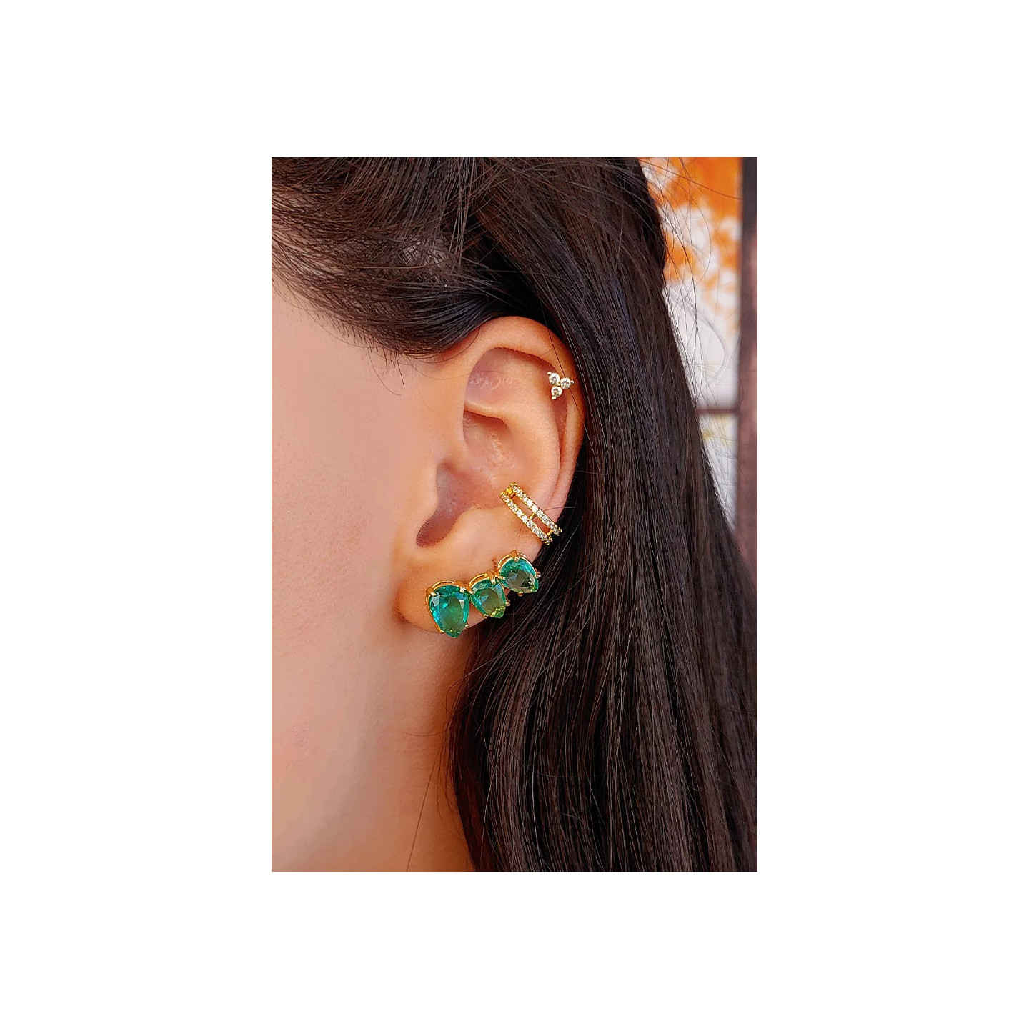 Bruna's Choice Èze Green Ear Cuffs- 18k gold colorful Crystals